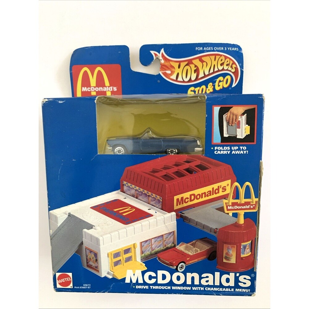 Hot Wheels Sto & Go McDonald's Drive Through Window Blue Car 1995
